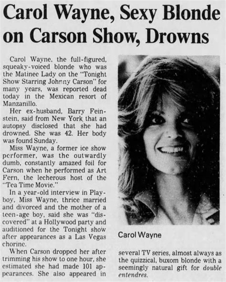 
Carol Wayne Obituary, What was Carol Wayne Cause of Death? 