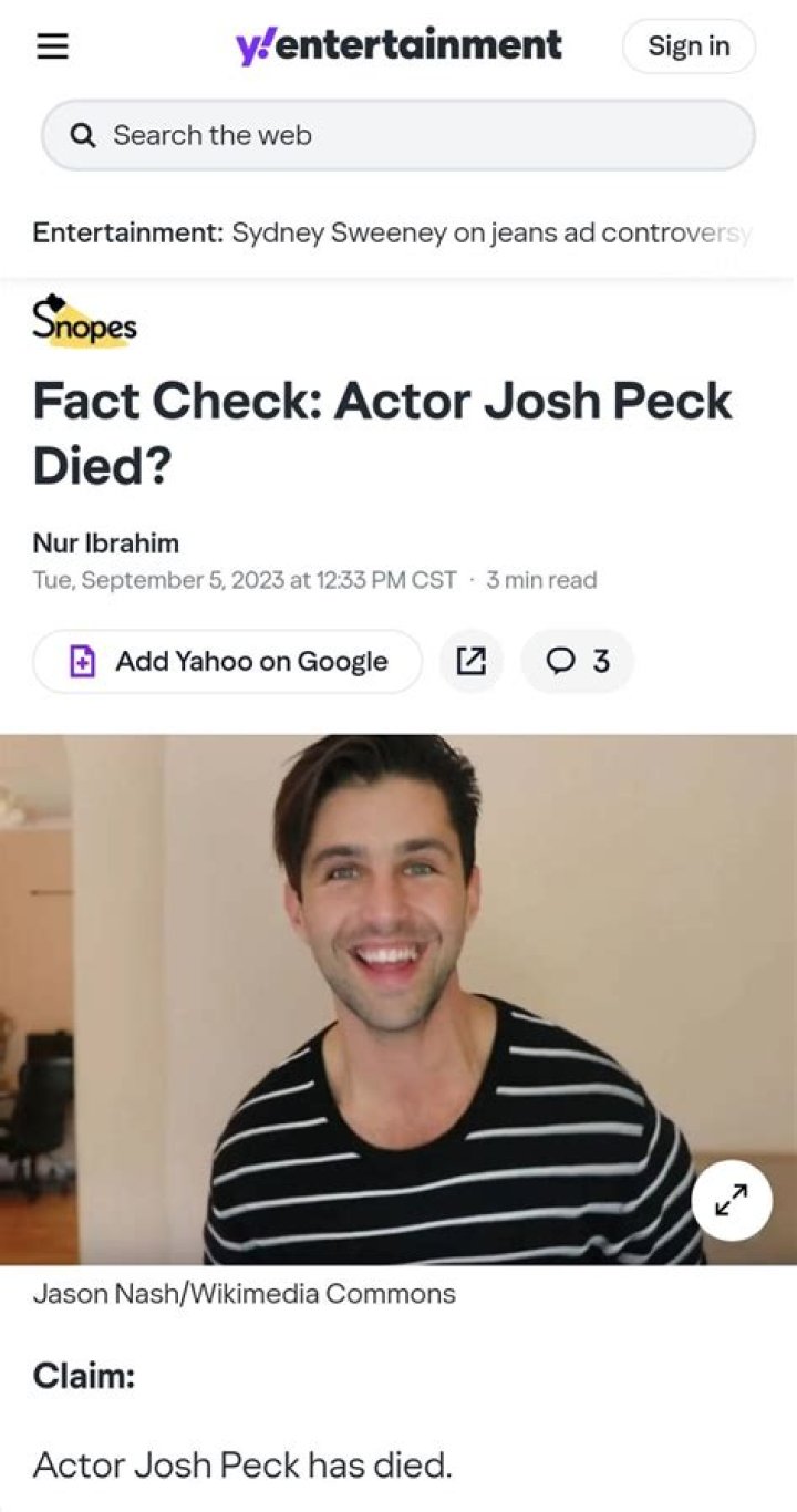 
Fact Check: Is Josh Peck the actor dead? 