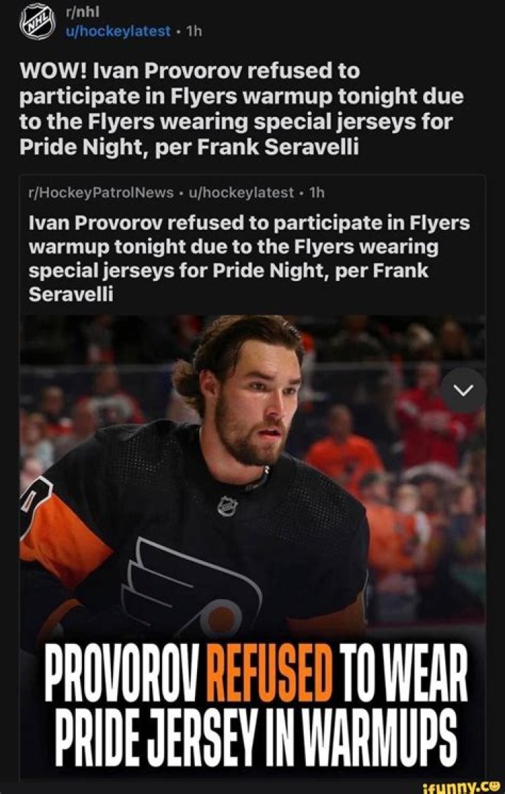 
Flyers’ Ivan Provorov Refused to Wear the Pride Night Jersey Due to His Beliefs 