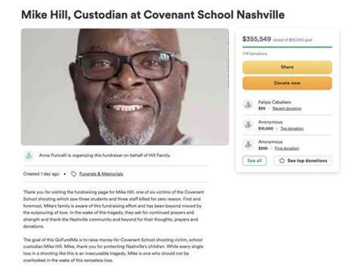 Mike Hill GoFundMe raises over $33,000 as custodian is killed in Nashville school shooting