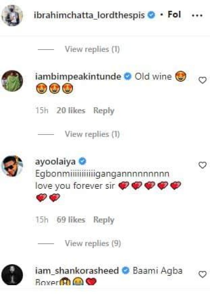 
“Old wine” Nollywood stars react as Ibrahim Chatta shows off his skills to his colleague, Ayo Olaiya 
