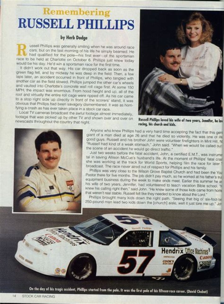 Russell Phillips Autopsy Report: Killed In A Crash At Charlotte Motor Speedway In 1995