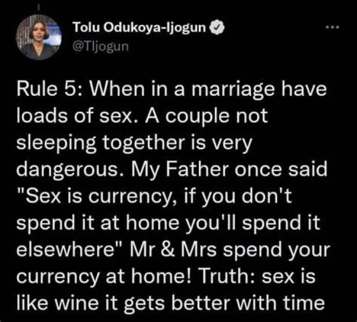 “Sex Is Currency, Mr & Mrs Spend It At Home”- Tolu Odukoya