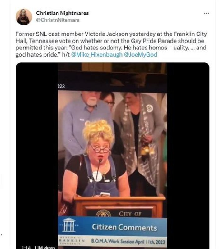 
Who is Victoria Jackson? SNL alum slammed for homophobic rant at council city meeting 