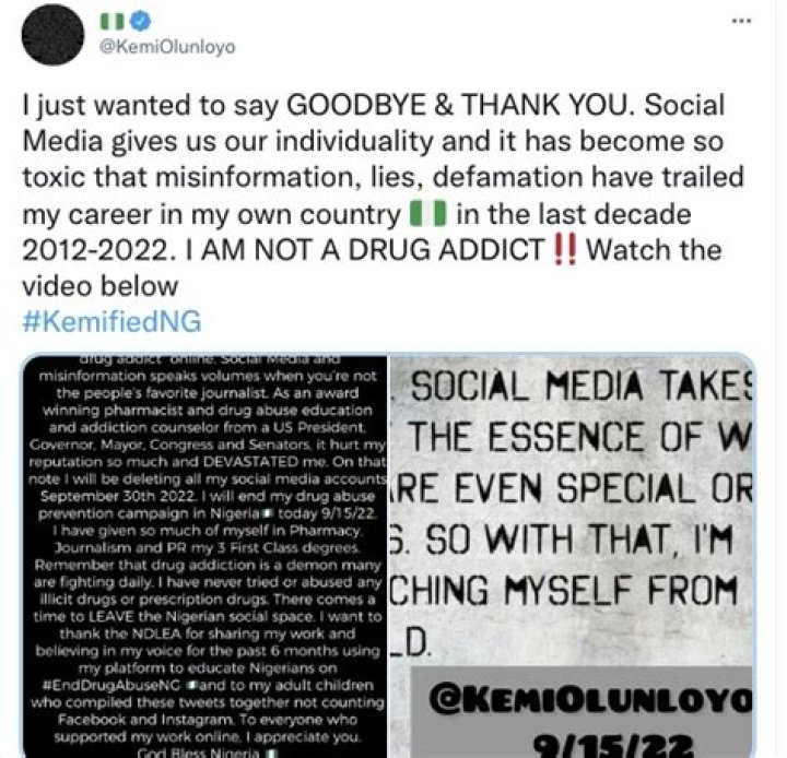 
Why I Am Leaving Social Media For Good – Kemi Olunloyo 